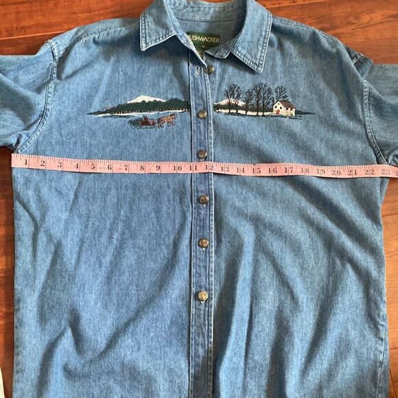 Bushwacker Denim Embroidered Shirt Winter Scene Size Medium - Picture 12 of 14